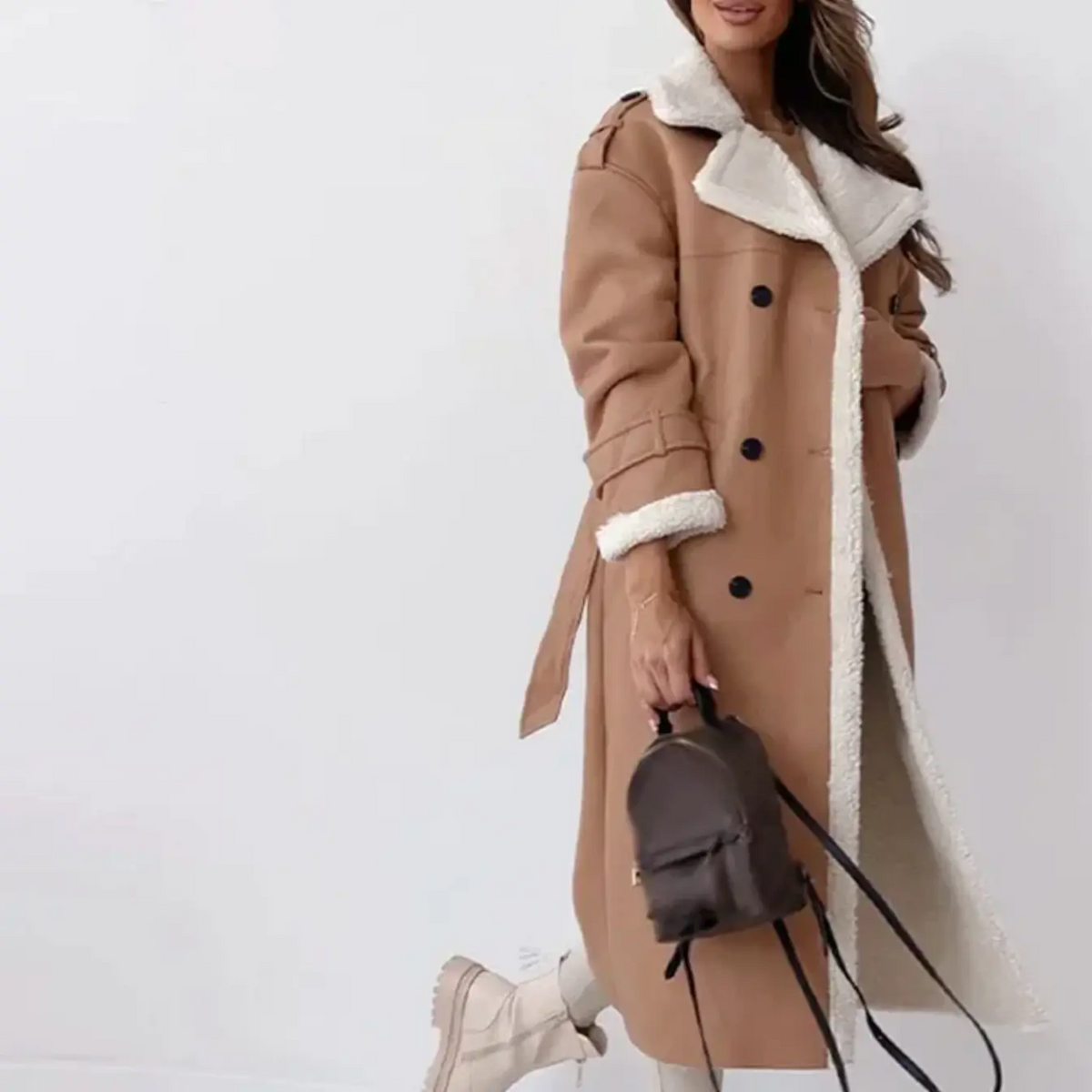 Beatrix | Women's Double-Breasted Long Shearling Coat