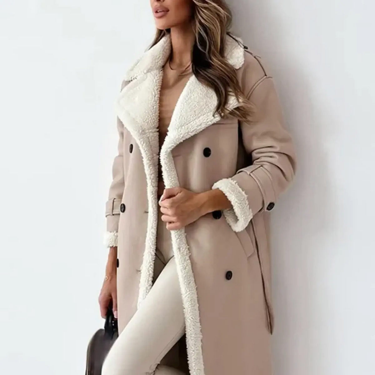 Beatrix | Women's Double-Breasted Long Shearling Coat