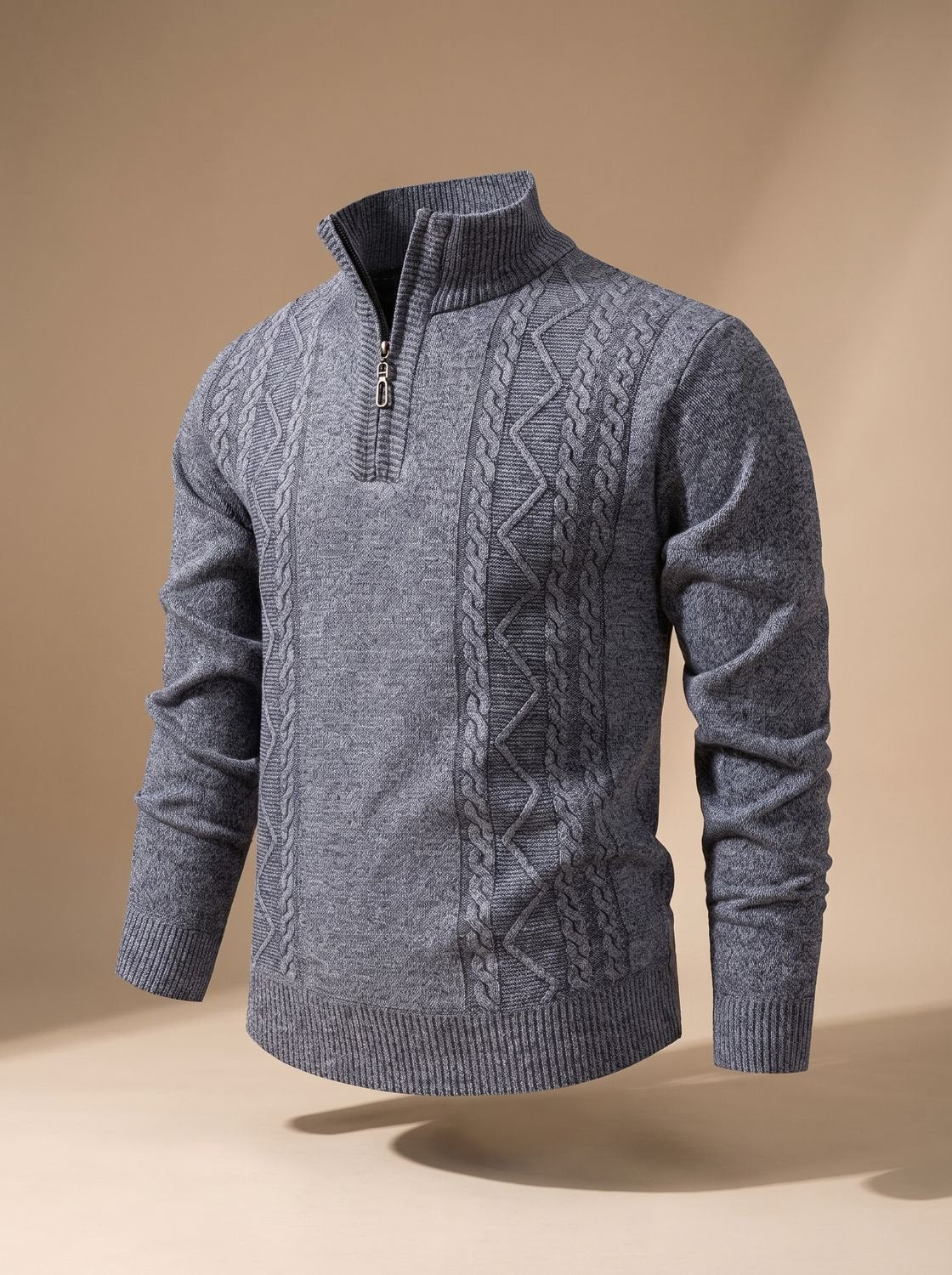 Benjamin | Men's Cable-Knit Quarter-Zip Stand-Collar Pullover Sweater