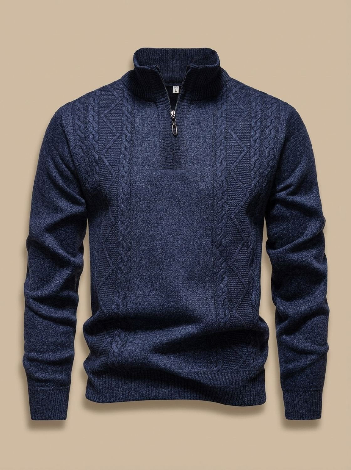 Benjamin | Men's Cable-Knit Quarter-Zip Stand-Collar Pullover Sweater
