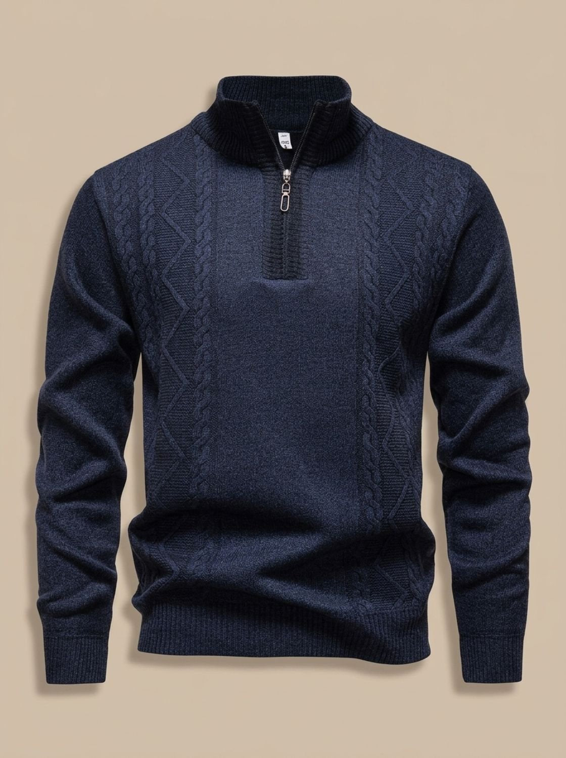 Benjamin | Men's Cable-Knit Quarter-Zip Stand-Collar Pullover Sweater