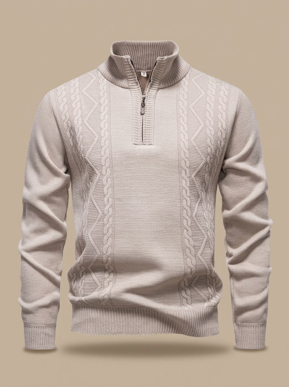 Benjamin | Men's Cable-Knit Quarter-Zip Stand-Collar Pullover Sweater