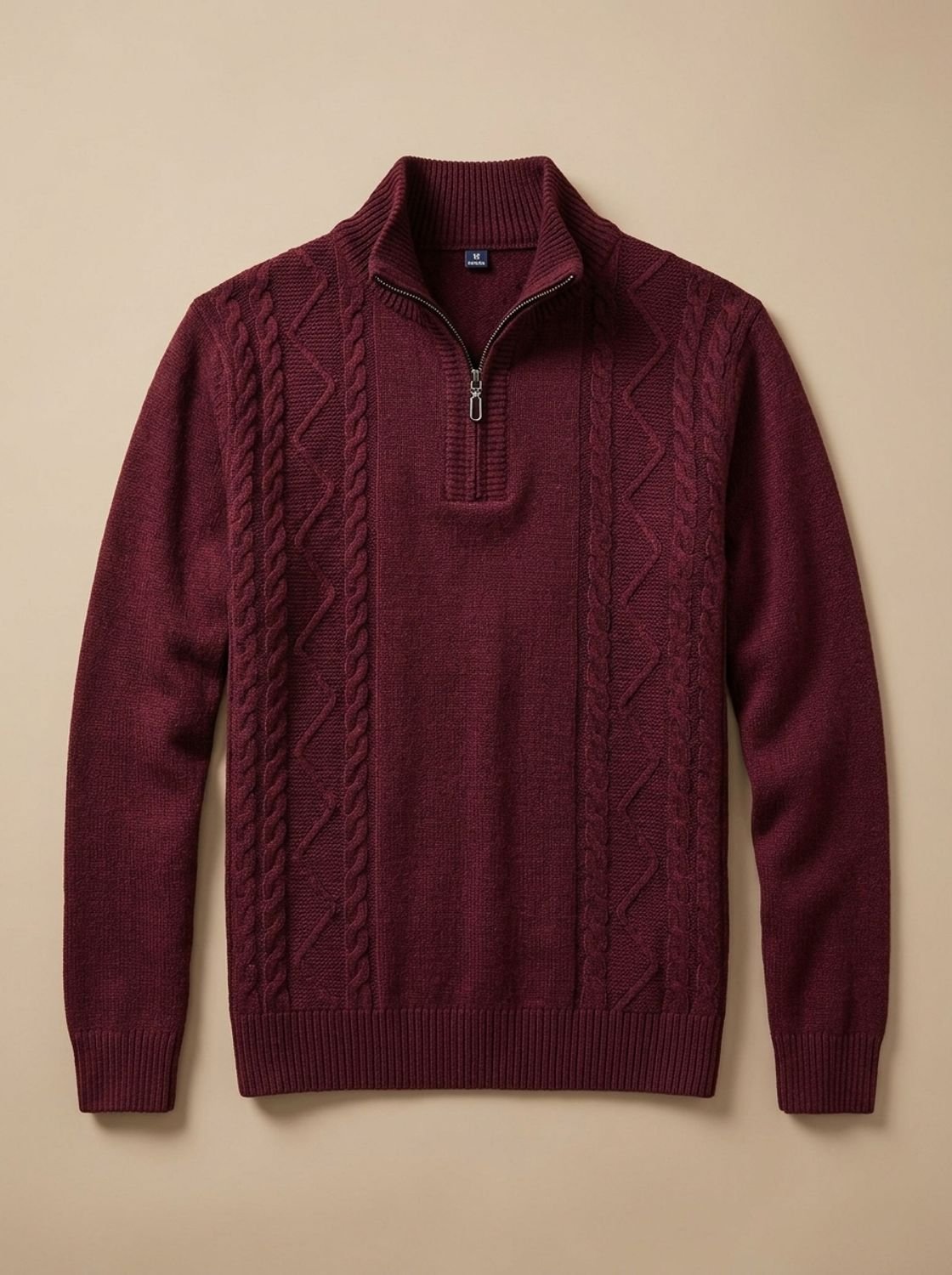 Benjamin | Men's Cable-Knit Quarter-Zip Stand-Collar Pullover Sweater