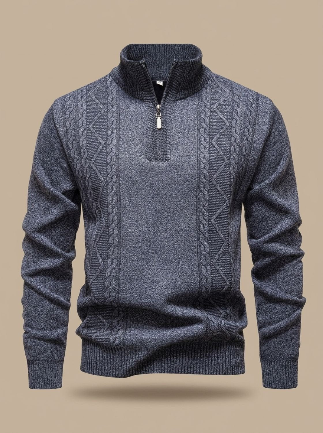 Benjamin | Men's Cable-Knit Quarter-Zip Stand-Collar Pullover Sweater