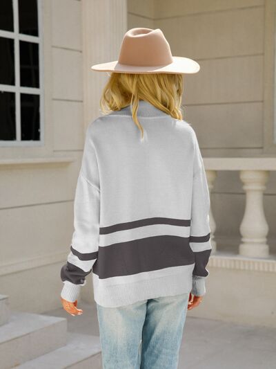 Bexley | Women's Colorblock Quarter Zip Striped Sweater