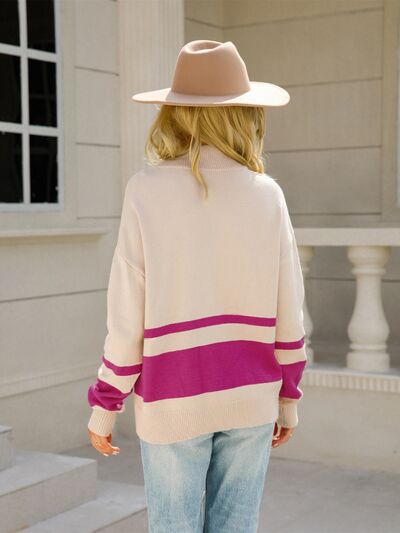 Bexley | Women's Colorblock Quarter Zip Striped Sweater