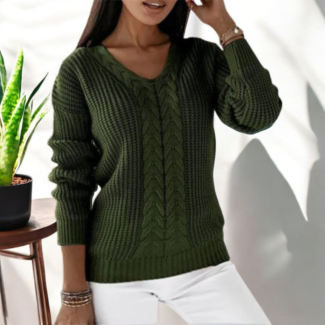 Blakely | Women's Sweater with V-Neck and Cable Texture