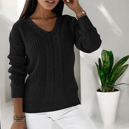 Blakely | Women's Sweater with V-Neck and Cable Texture