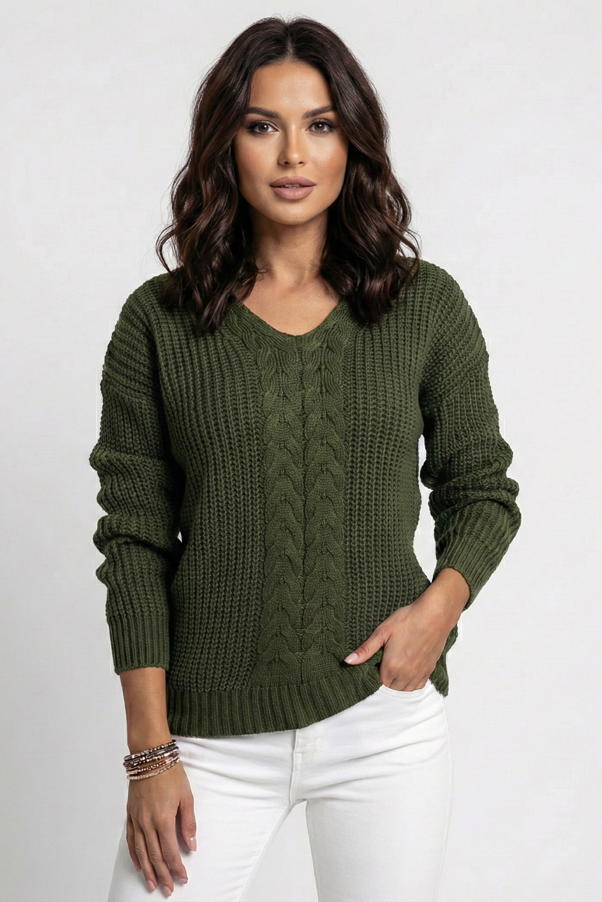 Blakely | Women's Sweater with V-Neck and Cable Texture