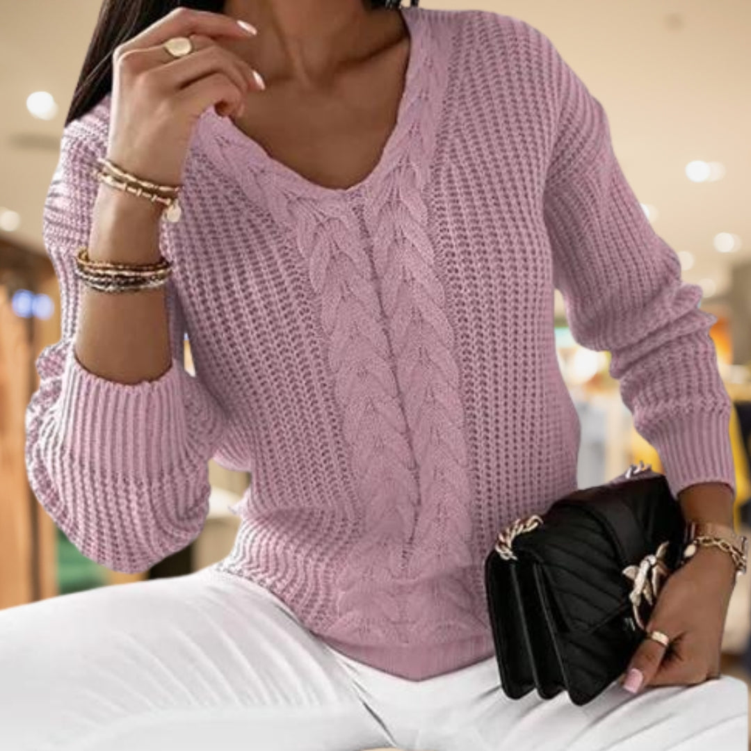Blakely | Women's Sweater with V-Neck and Cable Texture