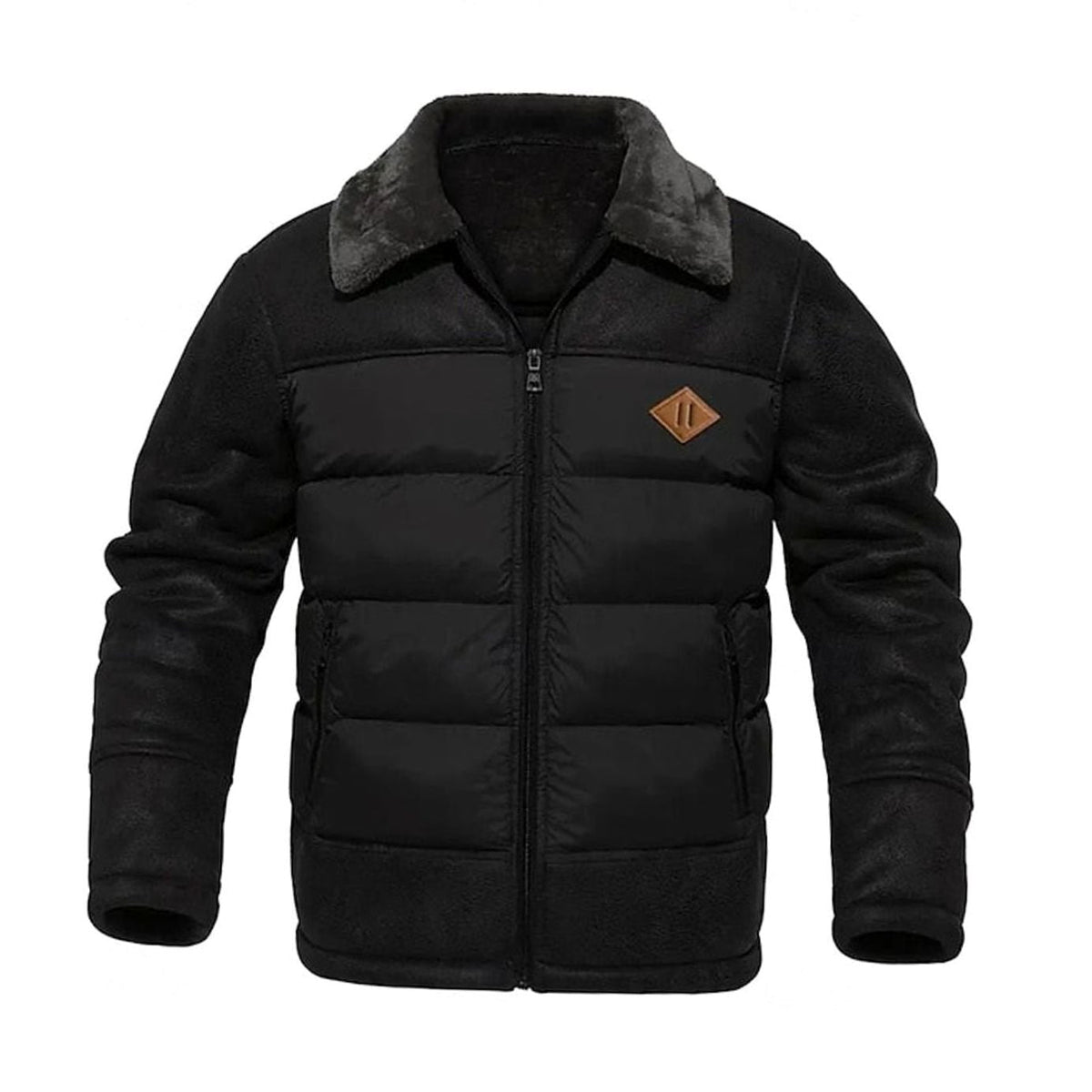 Caleb | Men's Quilted Jacket Faux Leather Sherpa-Collar Insulated Winter Coat