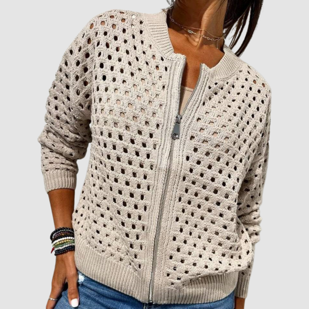 Callista | Women's Open Knit Zip-Up Cardigan
