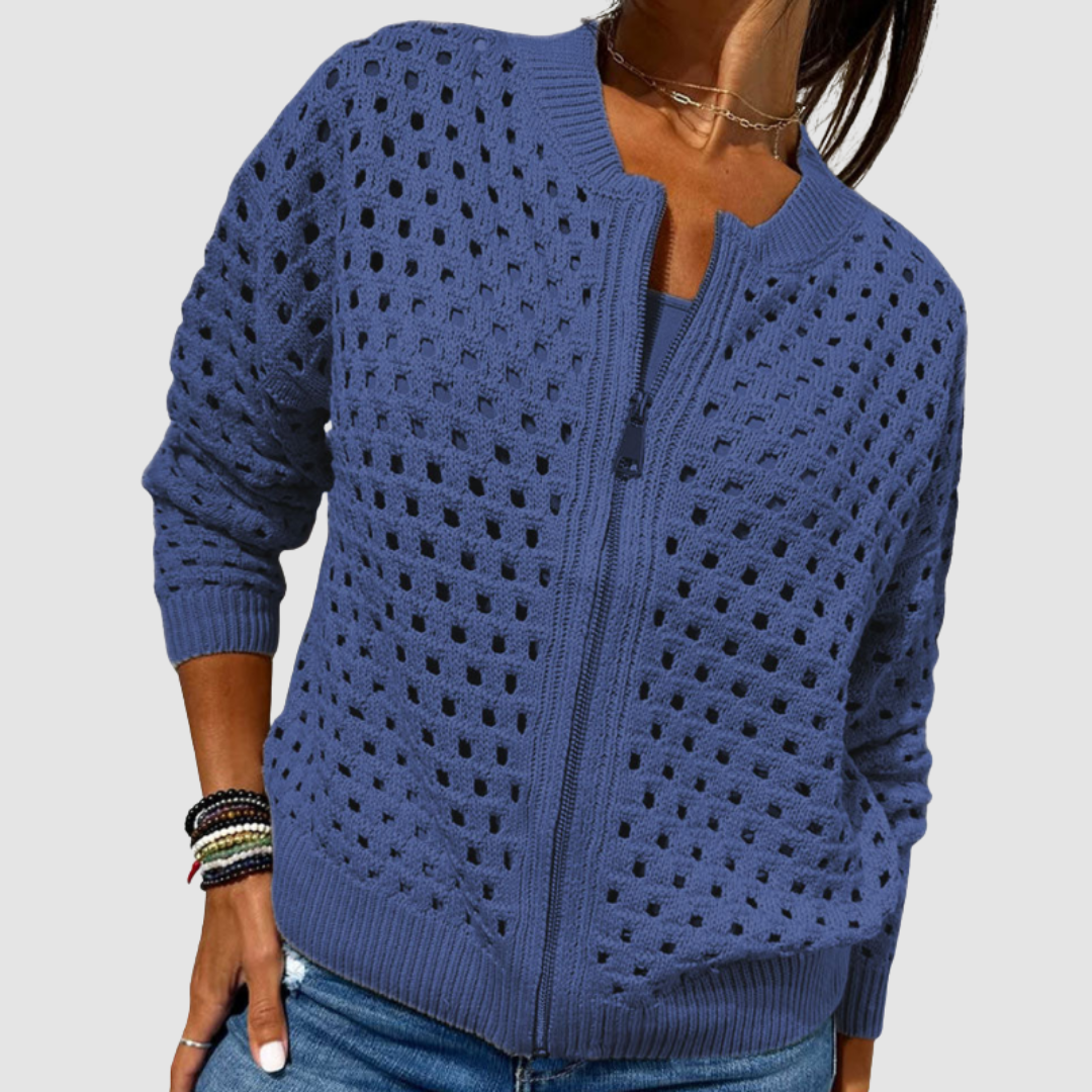 Callista | Women's Open Knit Zip-Up Cardigan