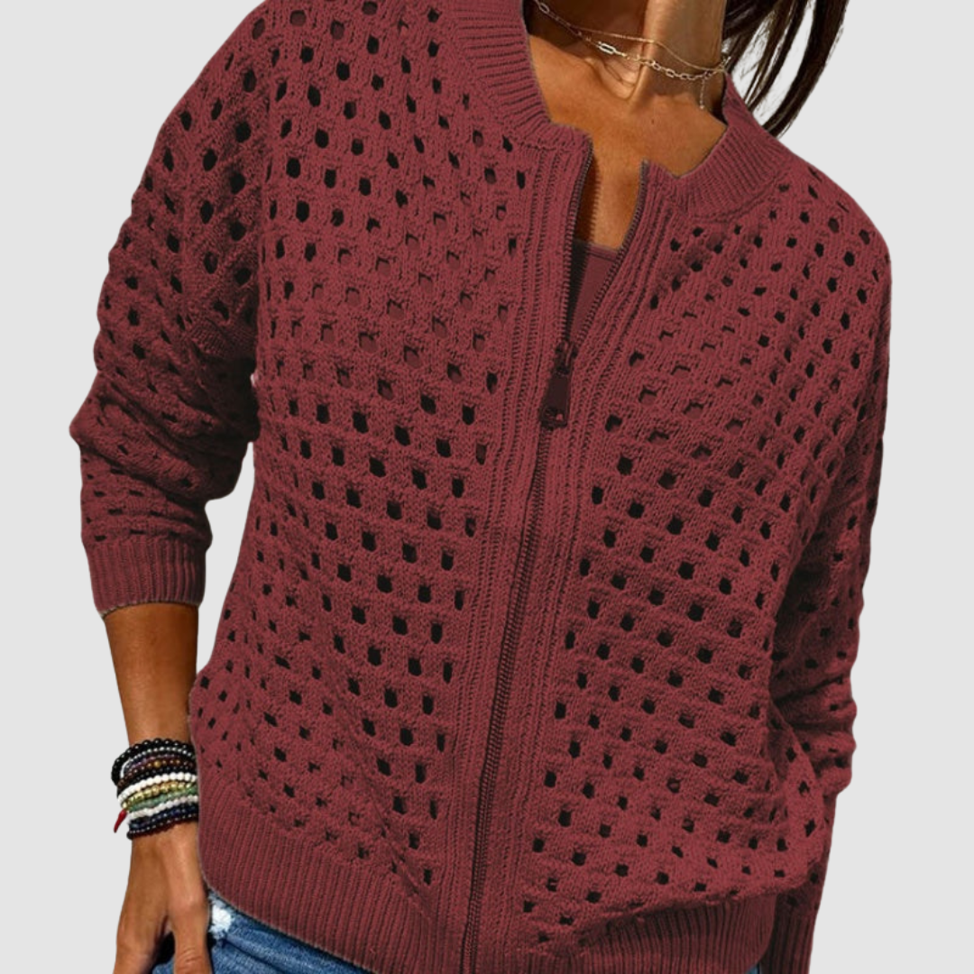 Callista | Women's Open Knit Zip-Up Cardigan