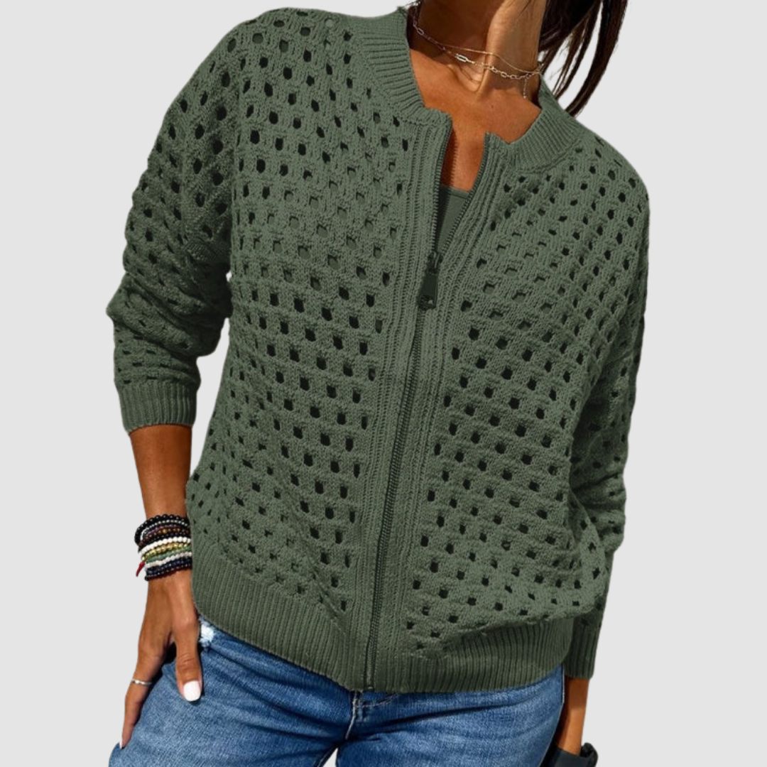 Callista | Women's Open Knit Zip-Up Cardigan
