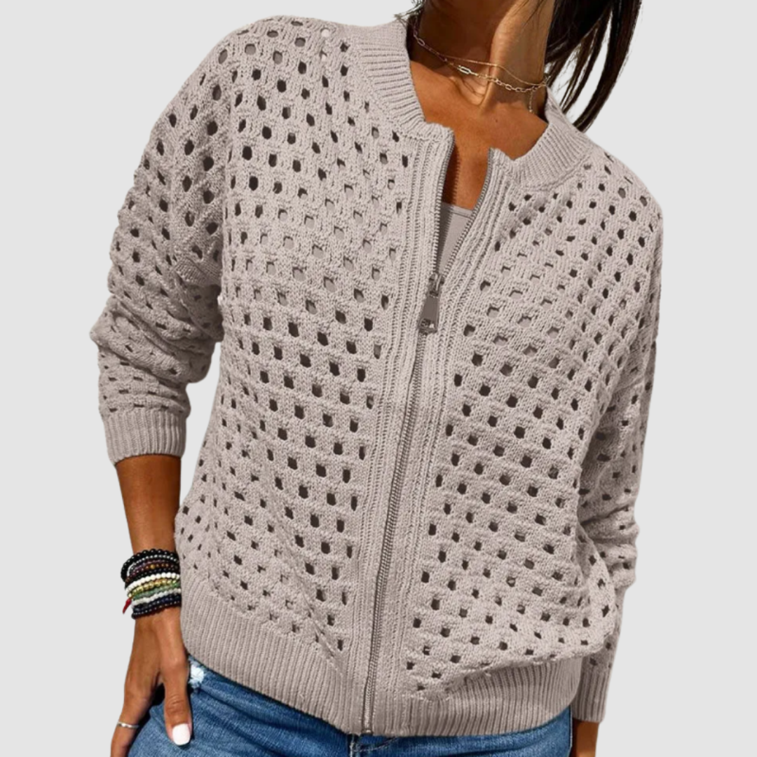 Callista | Women's Open Knit Zip-Up Cardigan