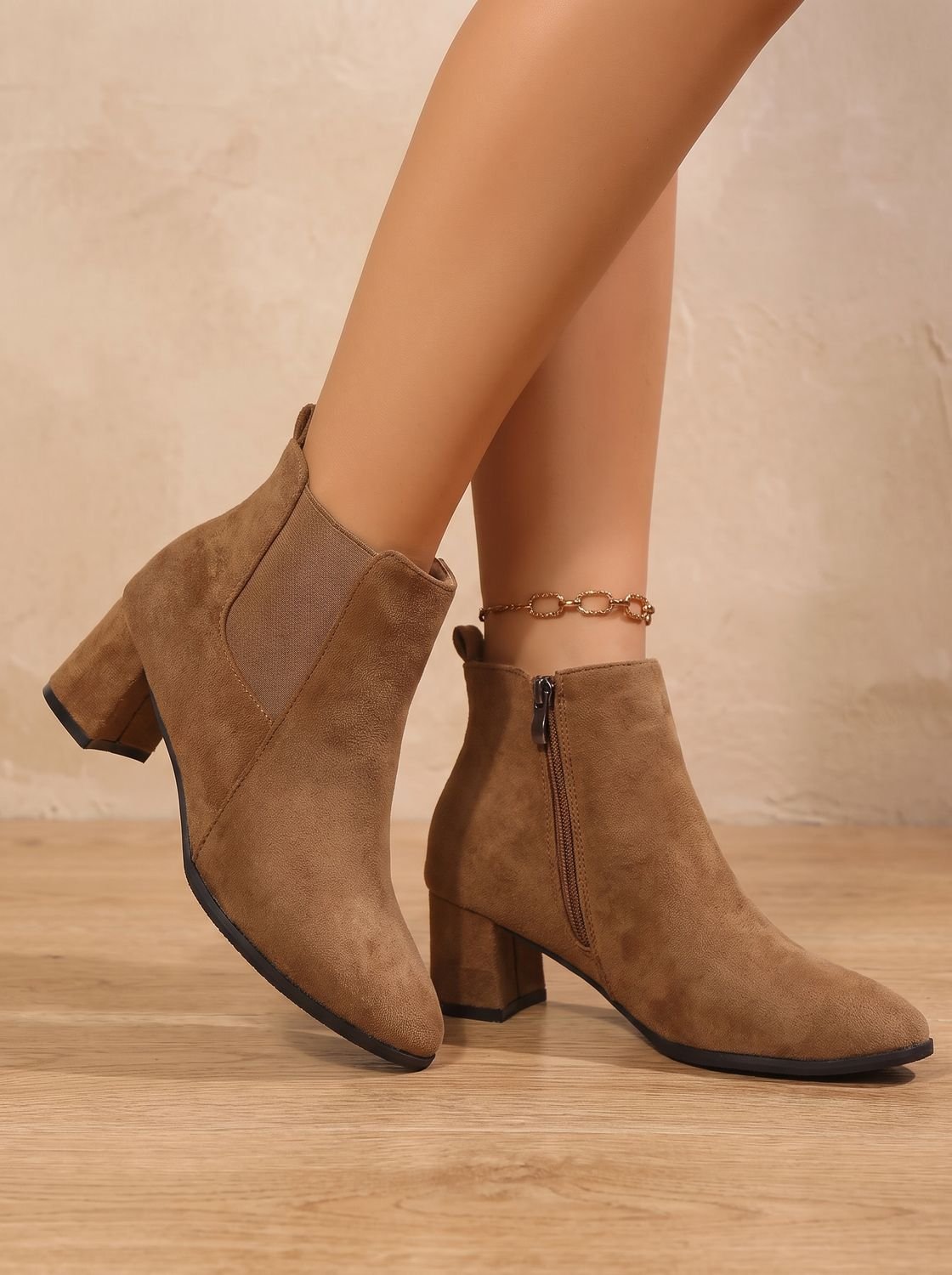Camila | Women's Faux Suede Block-Heel Side-Zip Ankle Boots