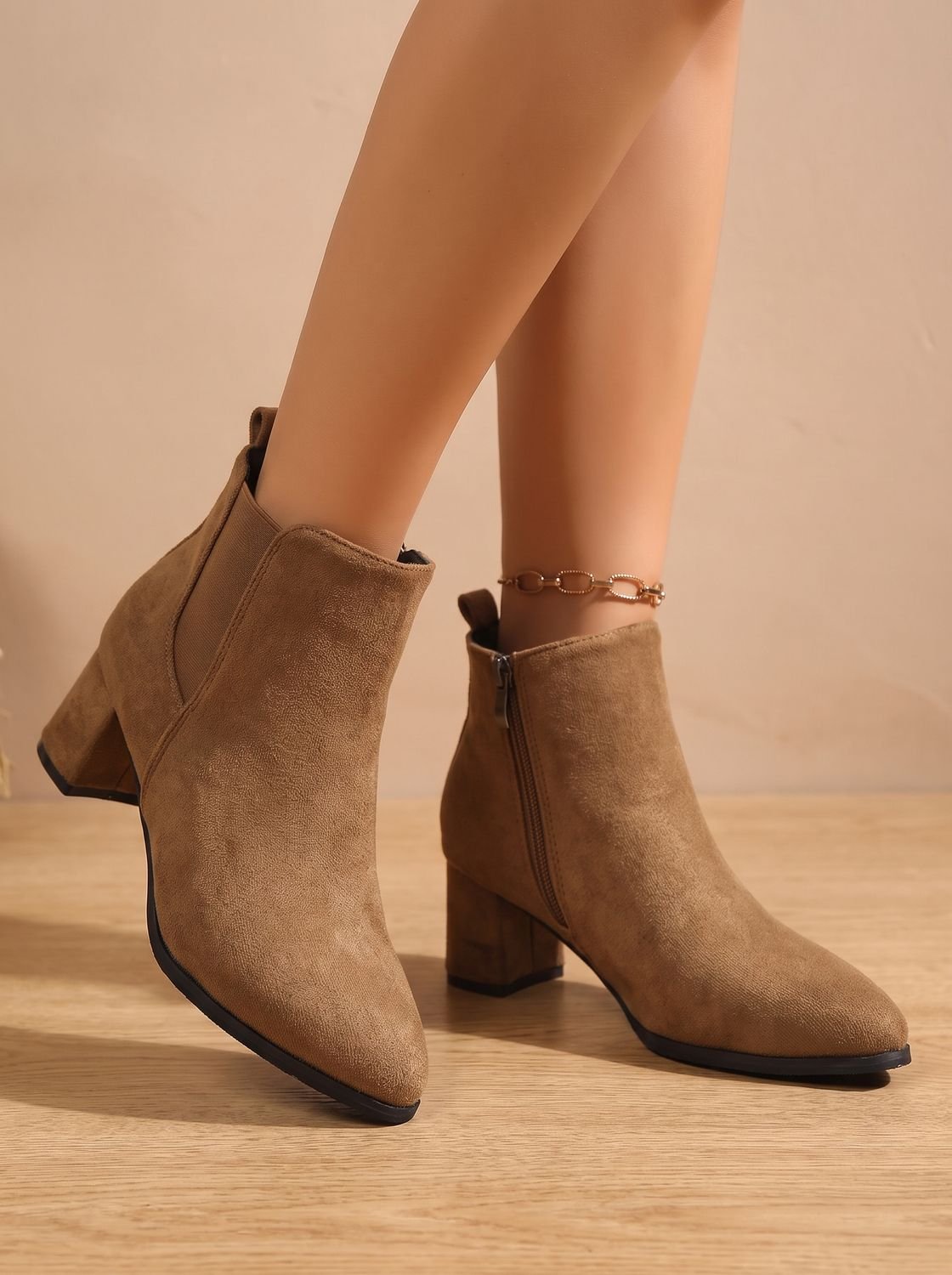 Camila | Women's Faux Suede Block-Heel Side-Zip Ankle Boots