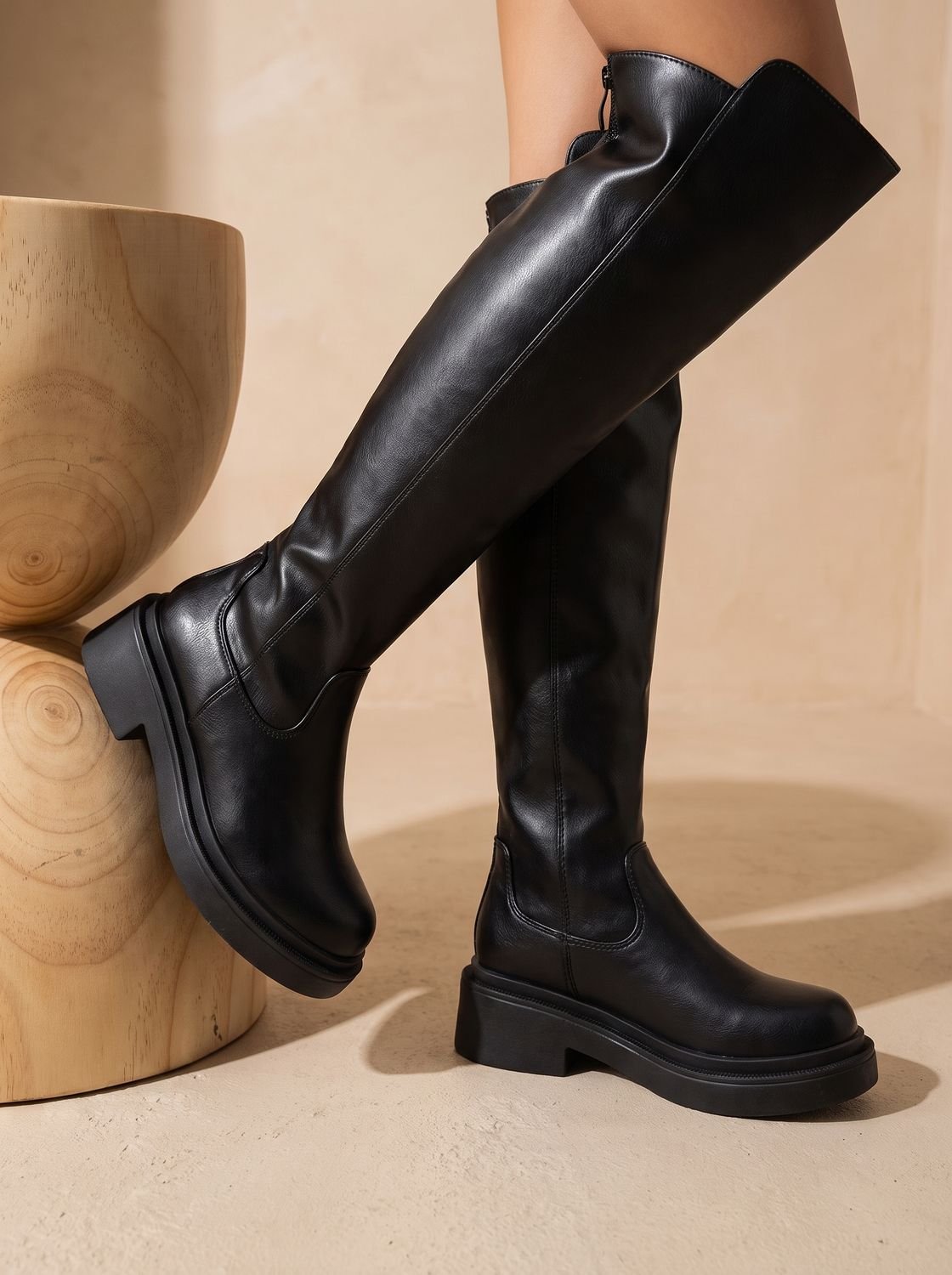 Camila | Women's Flat Over-the-Knee Side-Zip Stretch-Back Boots