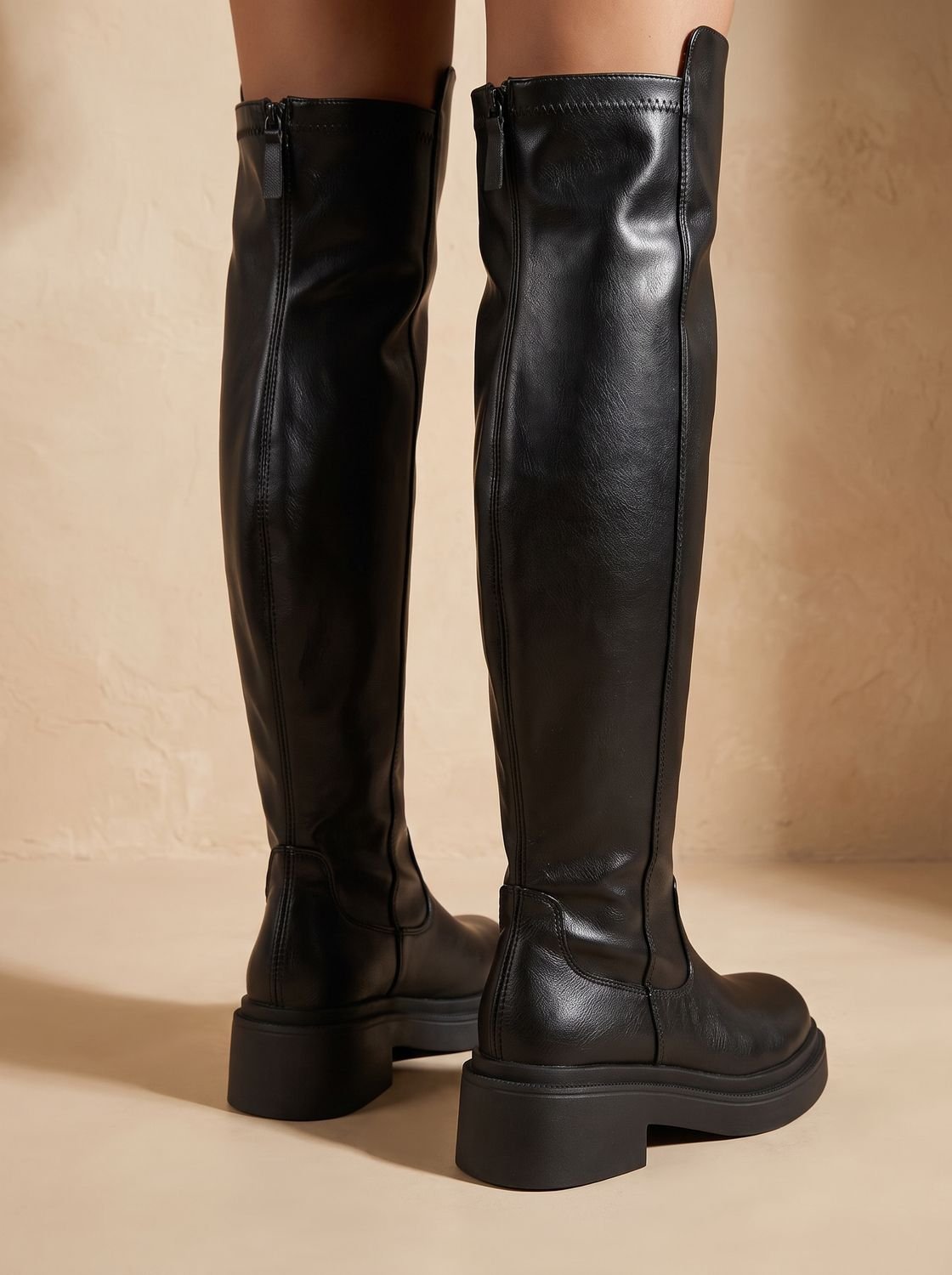 Camila | Women's Flat Over-the-Knee Side-Zip Stretch-Back Boots