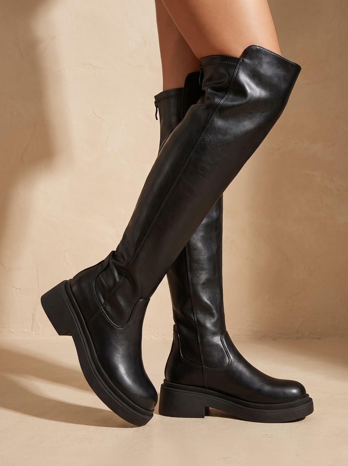Camila | Women's Flat Over-the-Knee Side-Zip Stretch-Back Boots