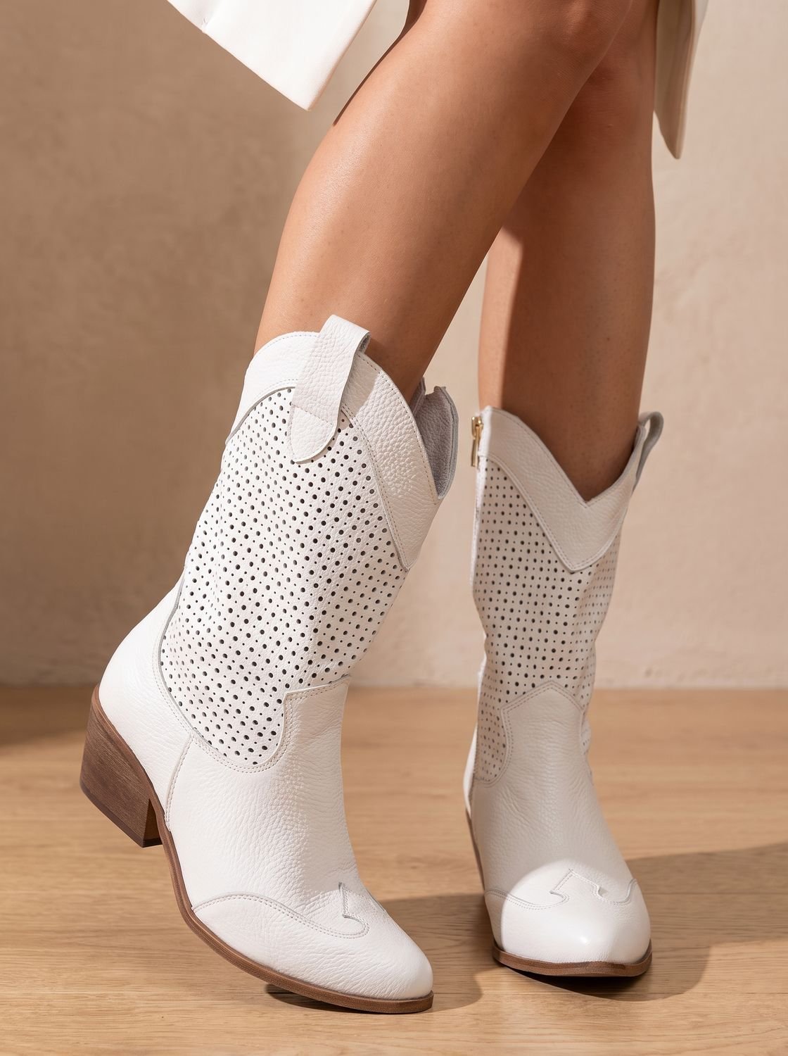 Camila | Women's Orthopedic Western Mid-Calf Perforated Suede Block-Heel Boots