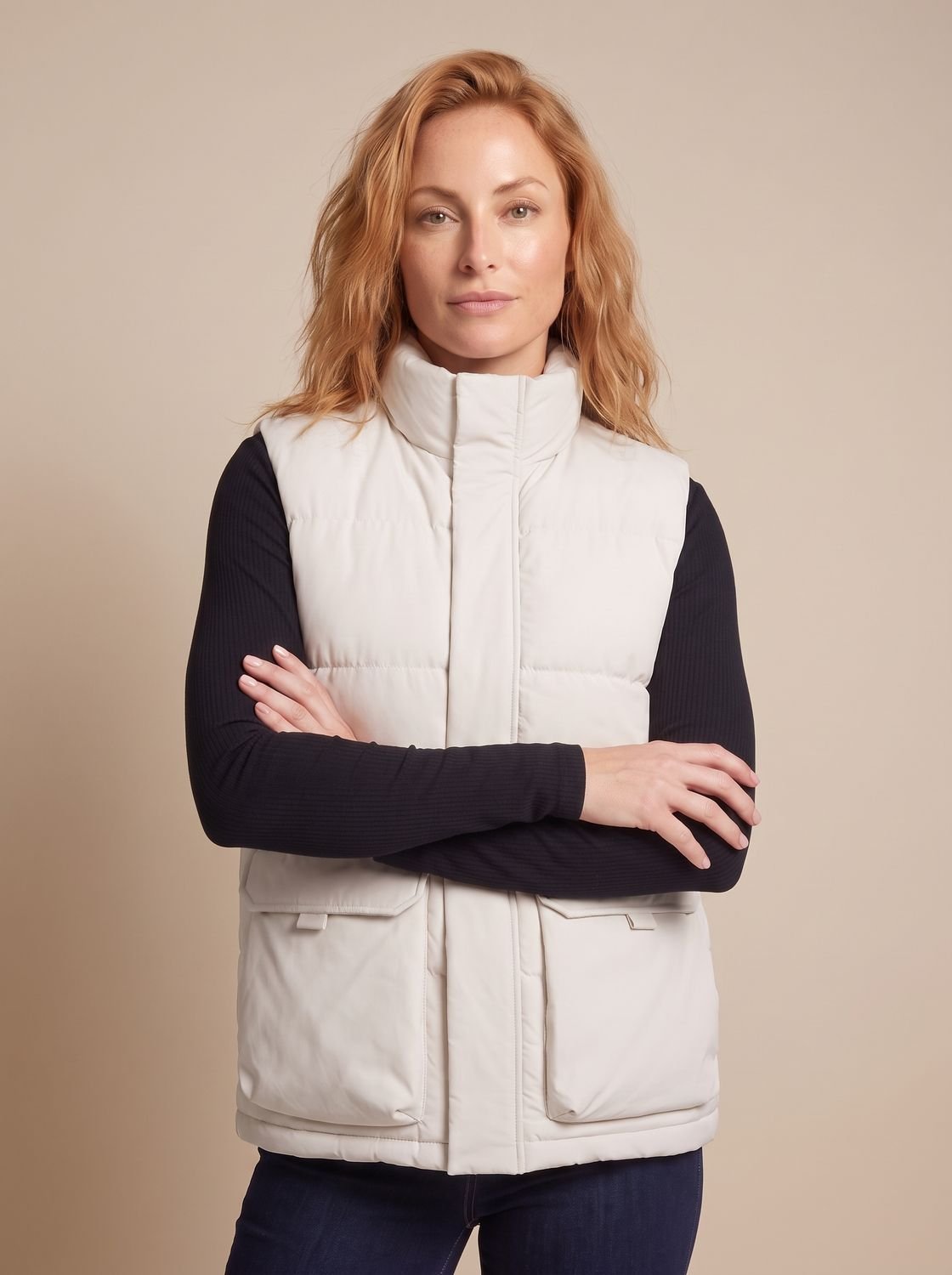 Camila | Women's Quilted Puffer Vest High-Neck Zip-Up Flap-Pocket Sleeveless Jacket