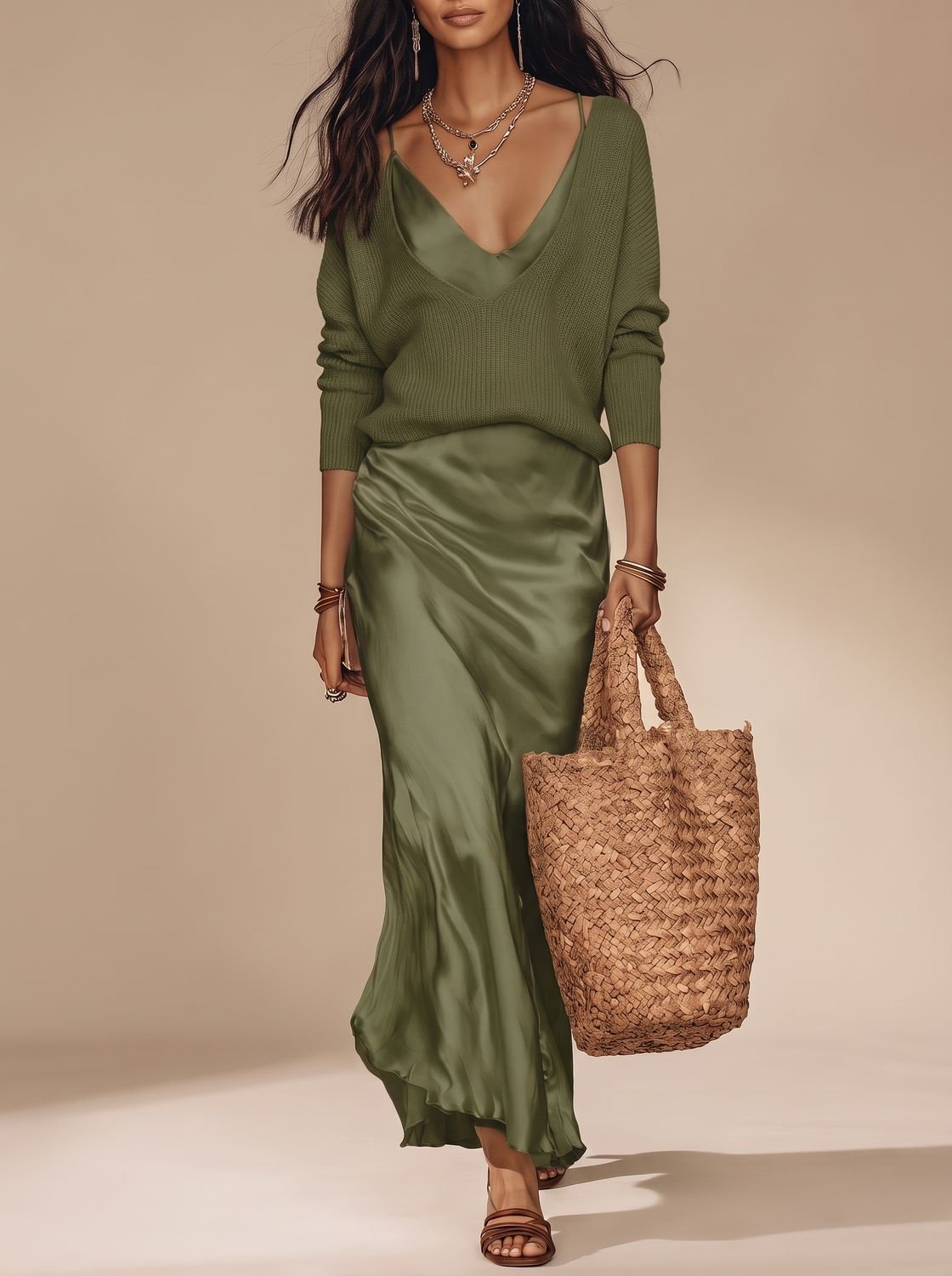 Camila | Women's Satin V-Neck Slip Maxi Dress
