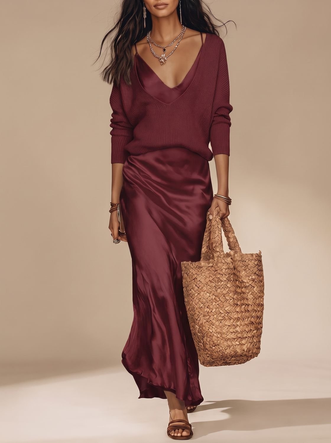 Camila | Women's Satin V-Neck Slip Maxi Dress