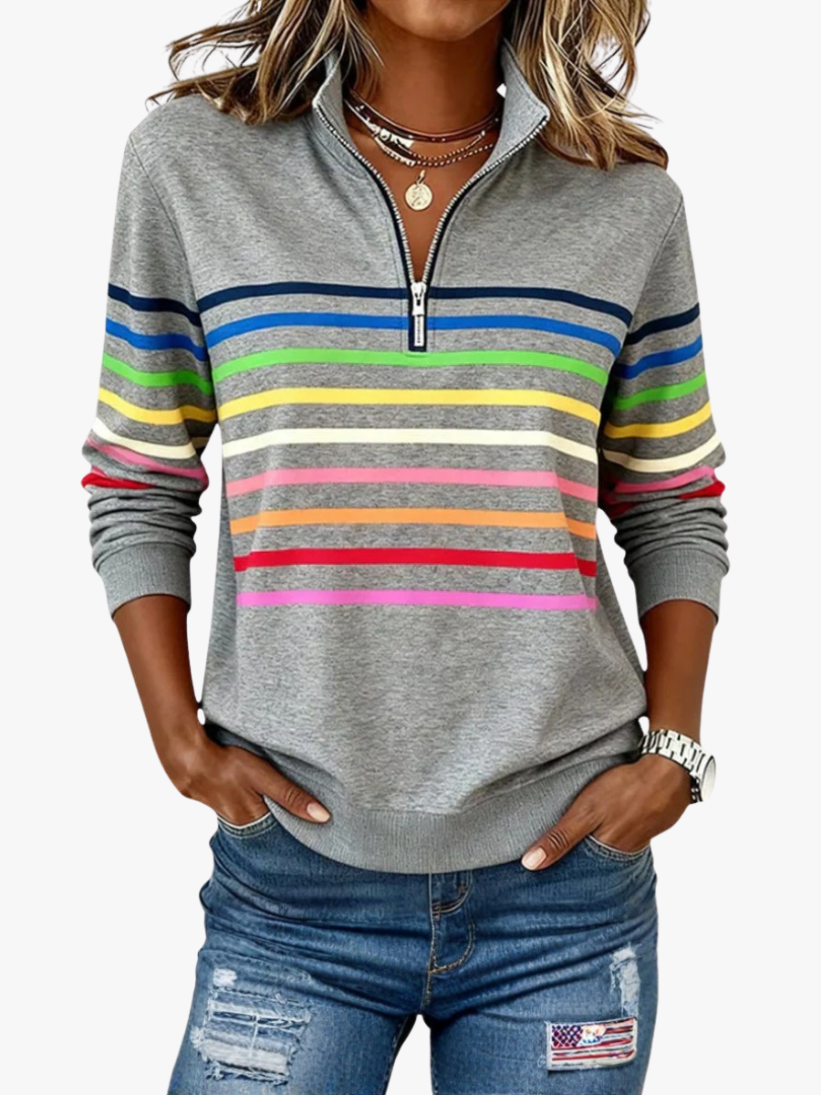 Camille | Women's Striped Quarter Zip Sweater