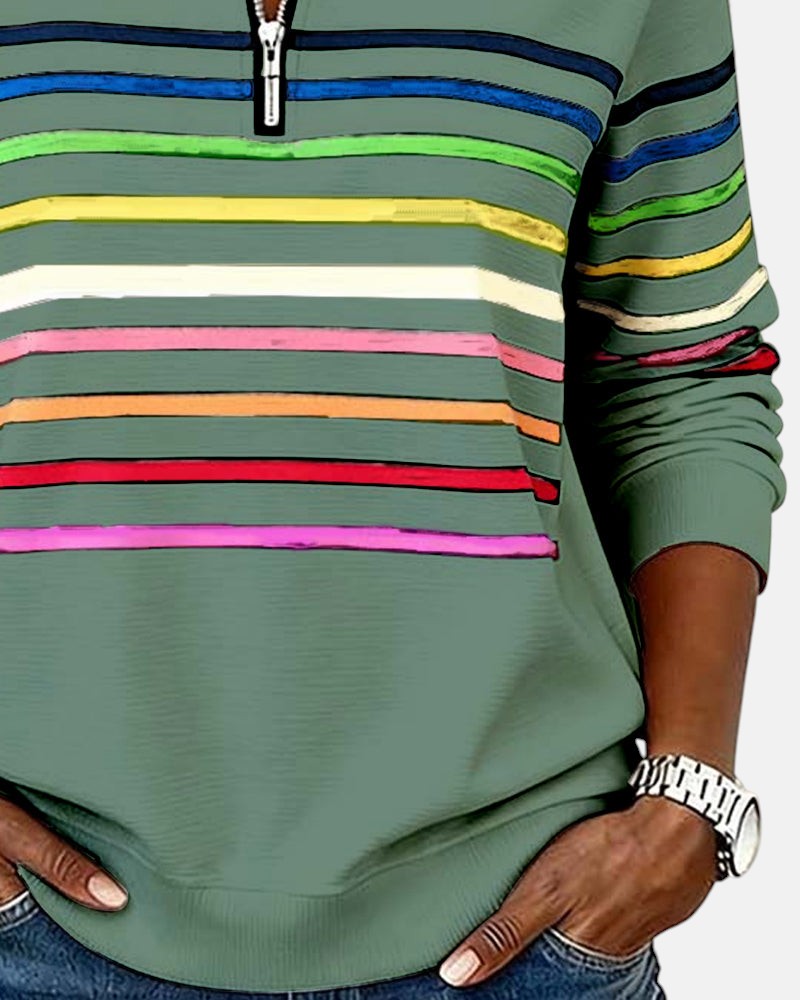 Camille | Women's Striped Quarter Zip Sweater