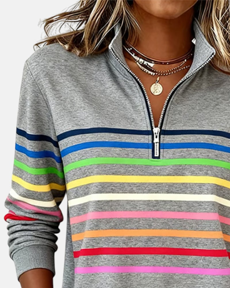 Camille | Women's Striped Quarter Zip Sweater