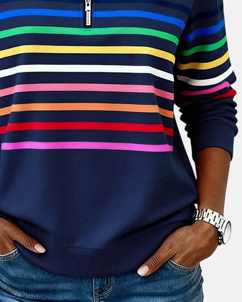 Camille | Women's Striped Quarter Zip Sweater