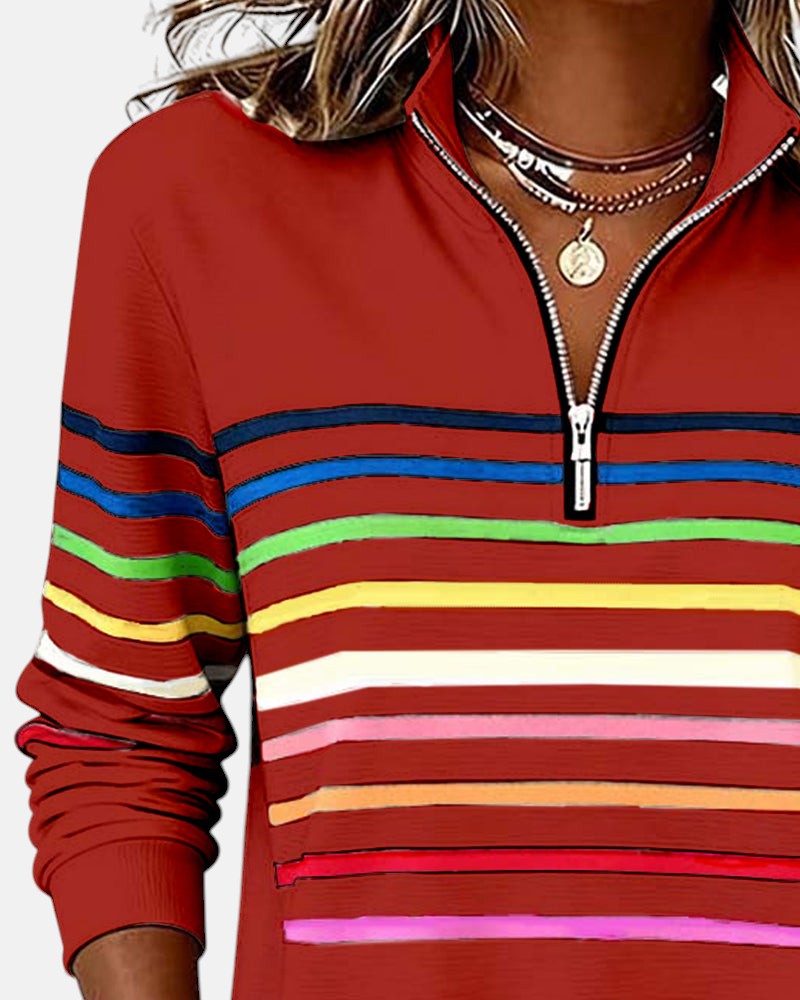 Camille | Women's Striped Quarter Zip Sweater
