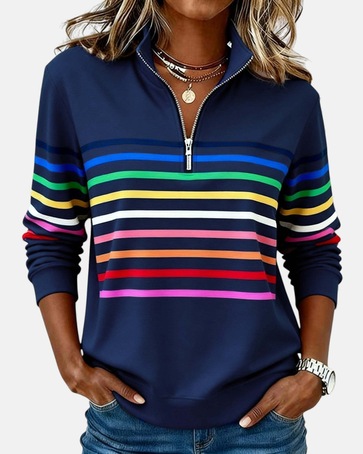 Camille | Women's Striped Quarter Zip Sweater