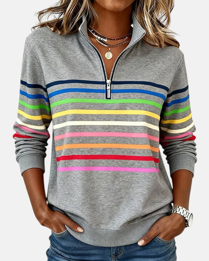 Camille | Women's Striped Quarter Zip Sweater