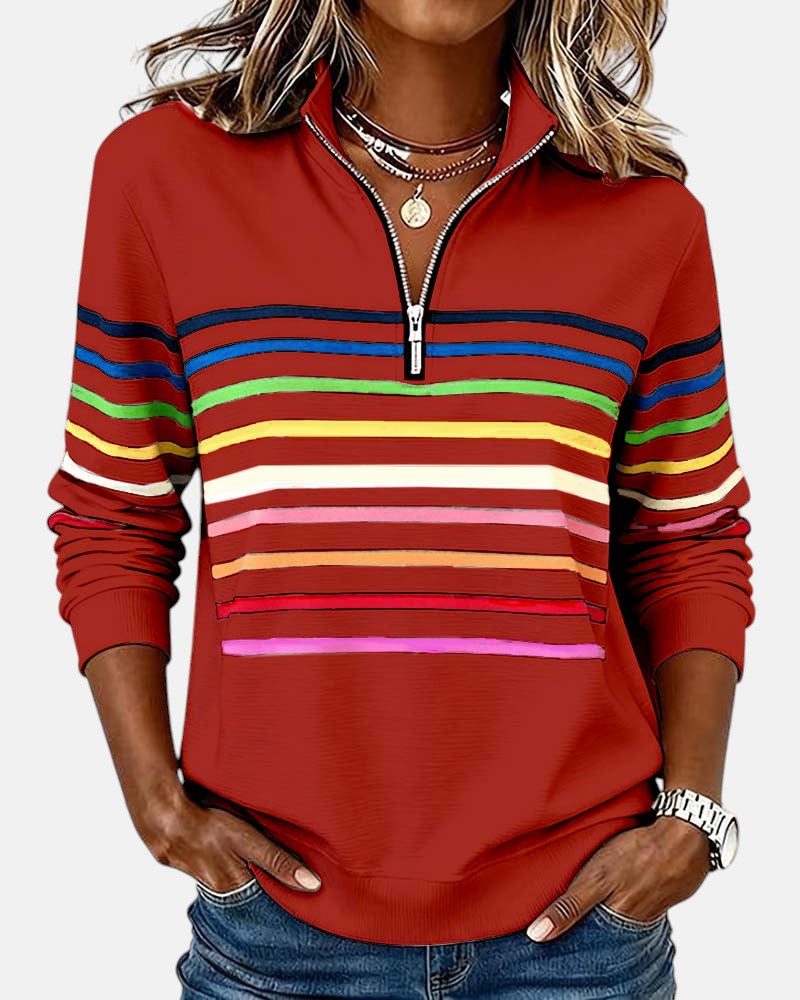 Camille | Women's Striped Quarter Zip Sweater