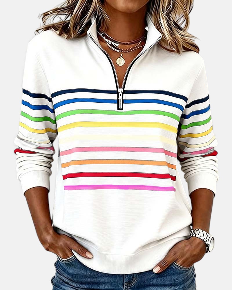 Camille | Women's Striped Quarter Zip Sweater