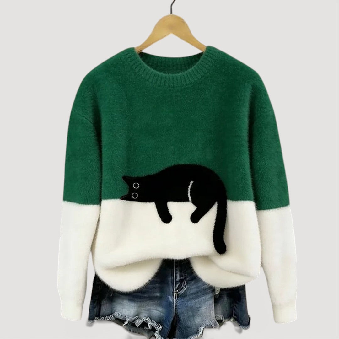 Cat Jumper for Adults with Relaxed Fit and Graphic Detail