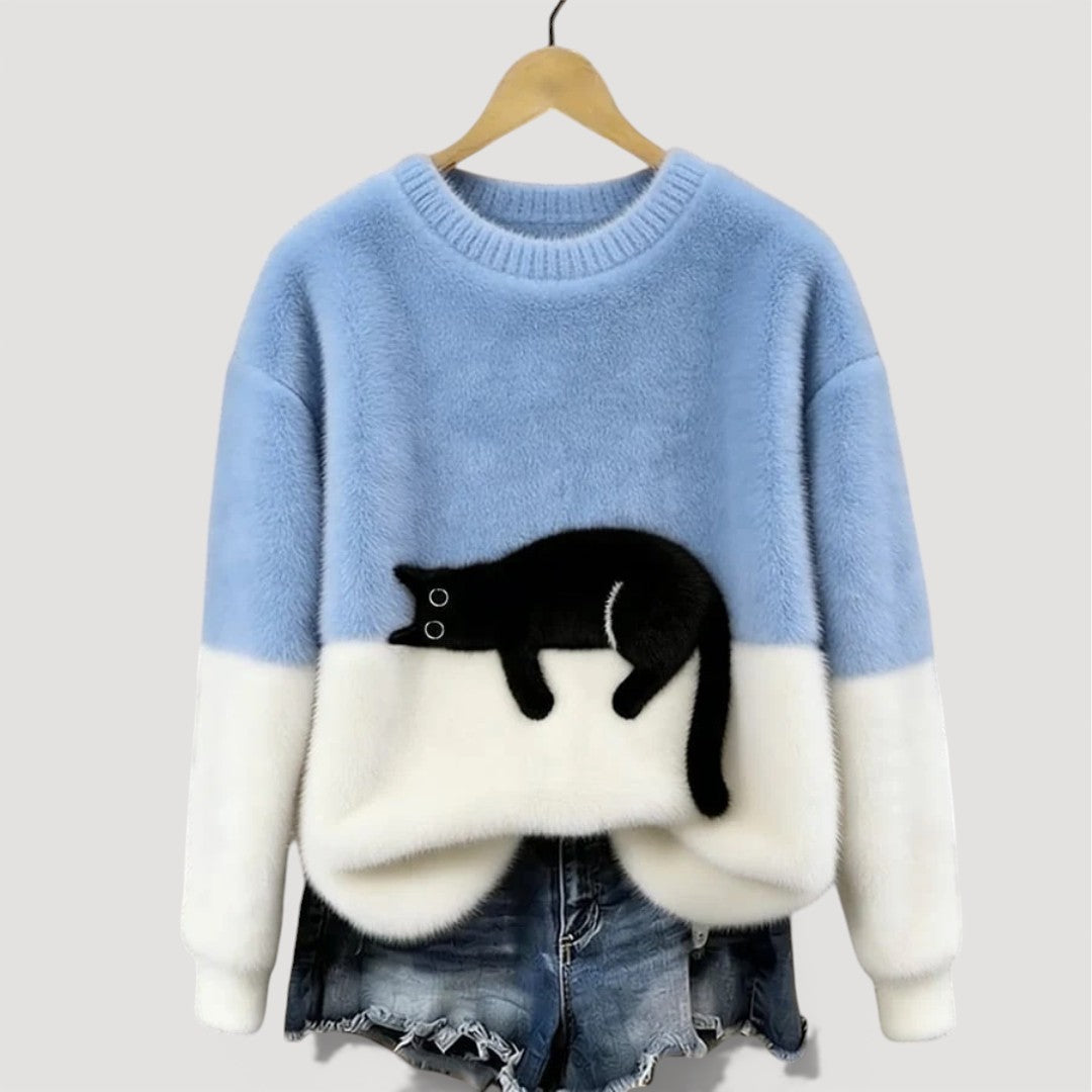 Cat Jumper for Adults with Relaxed Fit and Graphic Detail