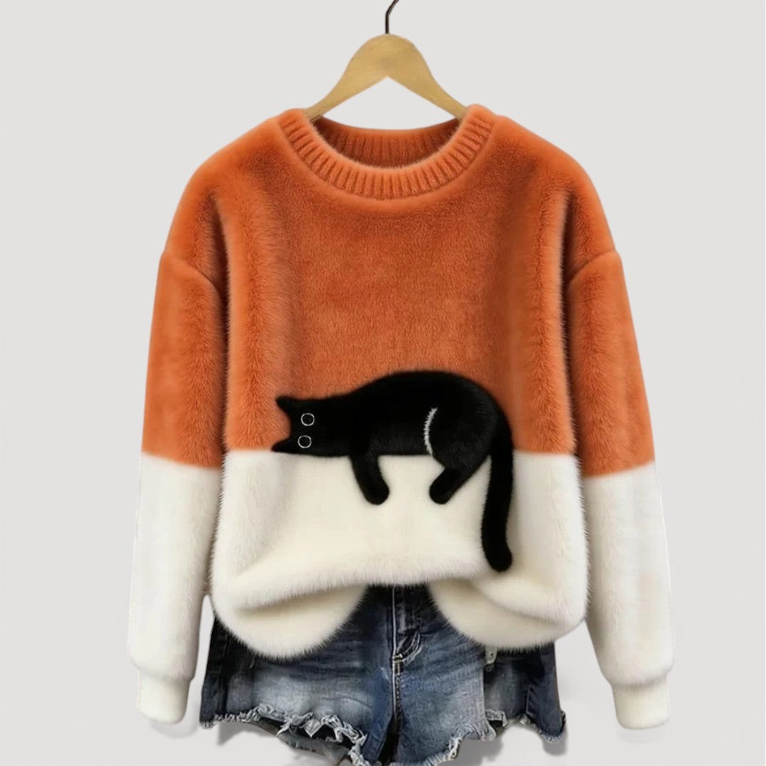 Cat Jumper for Adults with Relaxed Fit and Graphic Detail