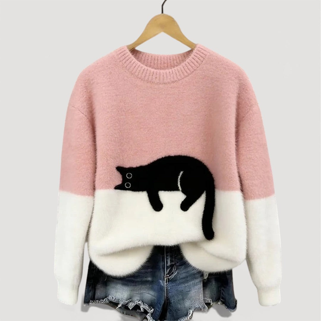 Cat Jumper for Adults with Relaxed Fit and Graphic Detail