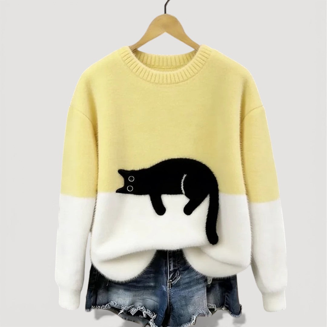 Cat Jumper for Adults with Relaxed Fit and Graphic Detail