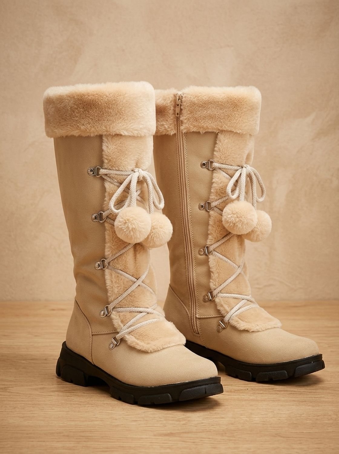 Charlotte | Women's Fur-Trimmed Lace-Up Mid-Calf Snow Boots, Black
