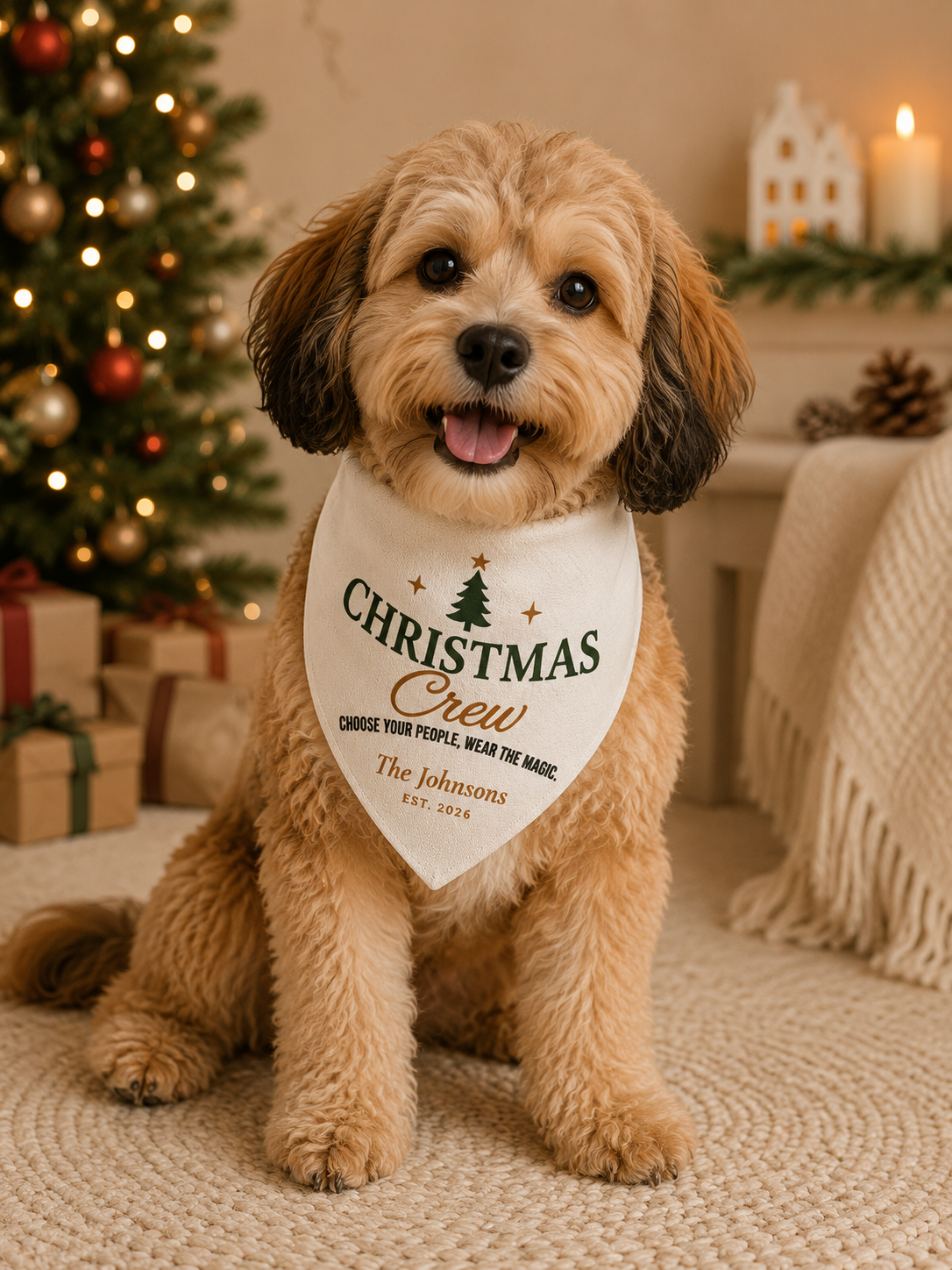Christmas Crew Pet Bandana Collar | Personalized Holiday Dog Scarf | Custom Christmas Dog Bandana | Family Name Pet Bandana