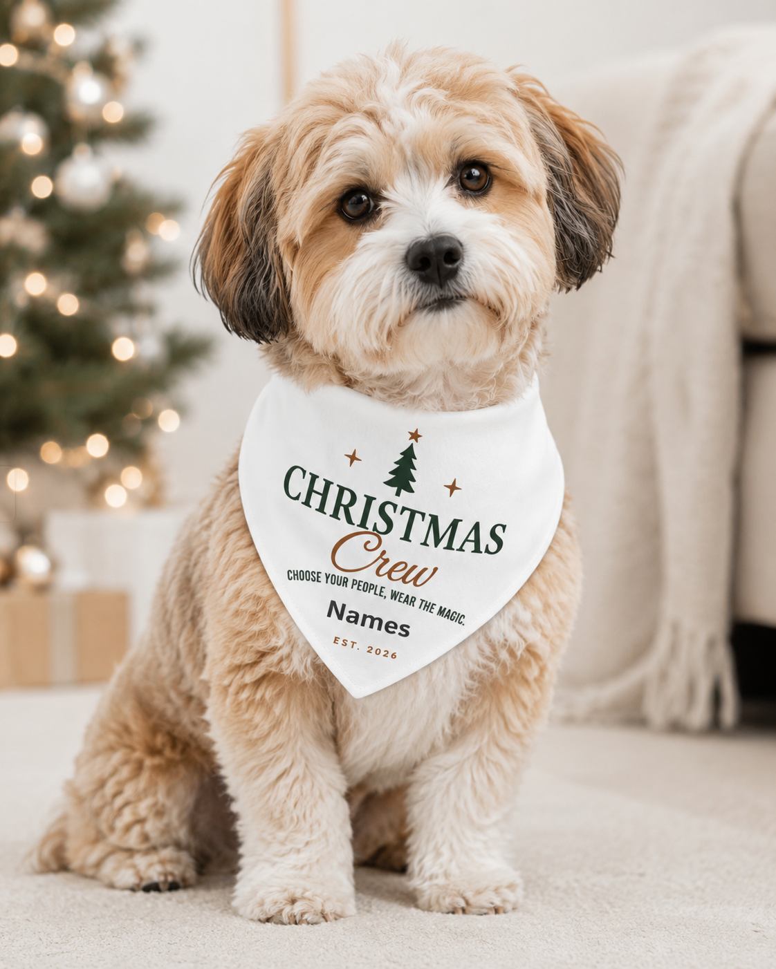 Christmas Crew Pet Bandana Collar | Personalized Holiday Dog Scarf | Custom Christmas Dog Bandana | Family Name Pet Bandana