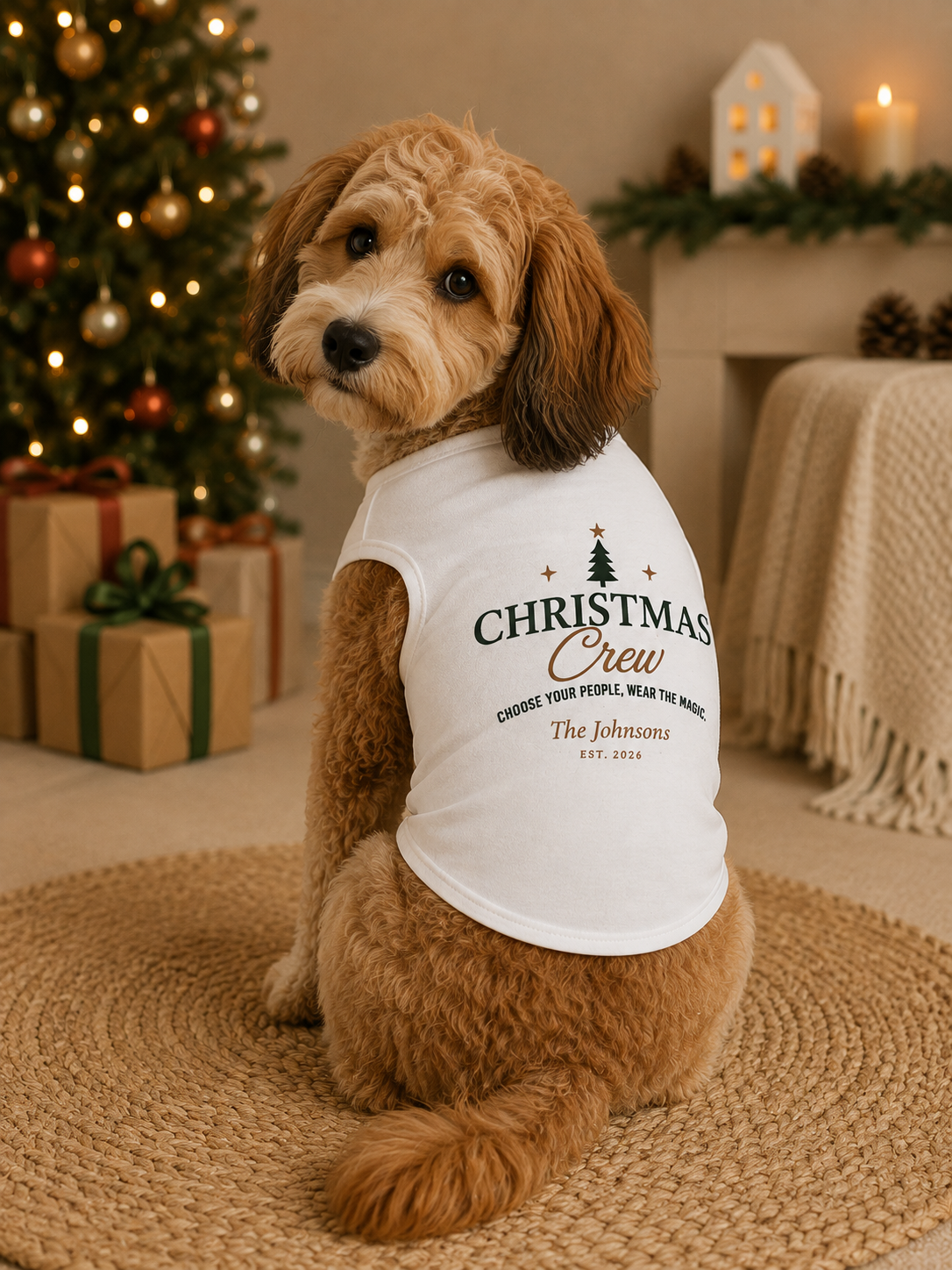 Christmas Crew Pet Tank Top | Personalized Holiday Paw Shirt | Custom Christmas Dog Shirt | Family Name Pet Tank | Christmas Tree Pet Apparel