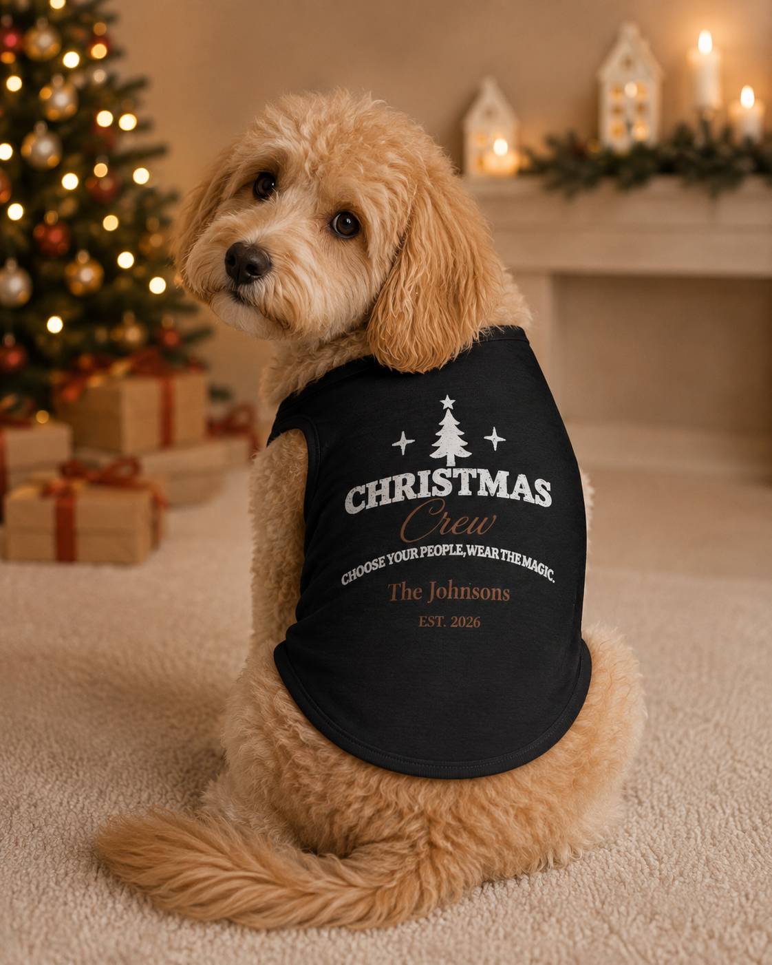 Christmas Crew Pet Tank Top | Personalized Holiday Paw Shirt | Custom Christmas Dog Shirt | Family Name Pet Tank | Christmas Tree Pet Apparel