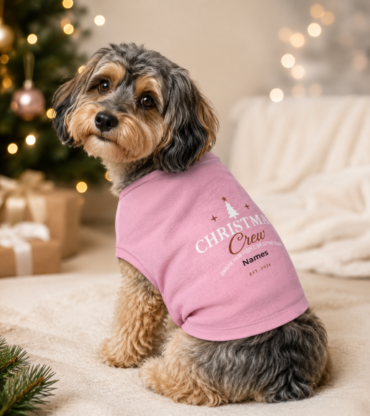 Christmas Crew Pet Tank Top | Personalized Holiday Paw Shirt | Custom Christmas Dog Shirt | Family Name Pet Tank | Christmas Tree Pet Apparel