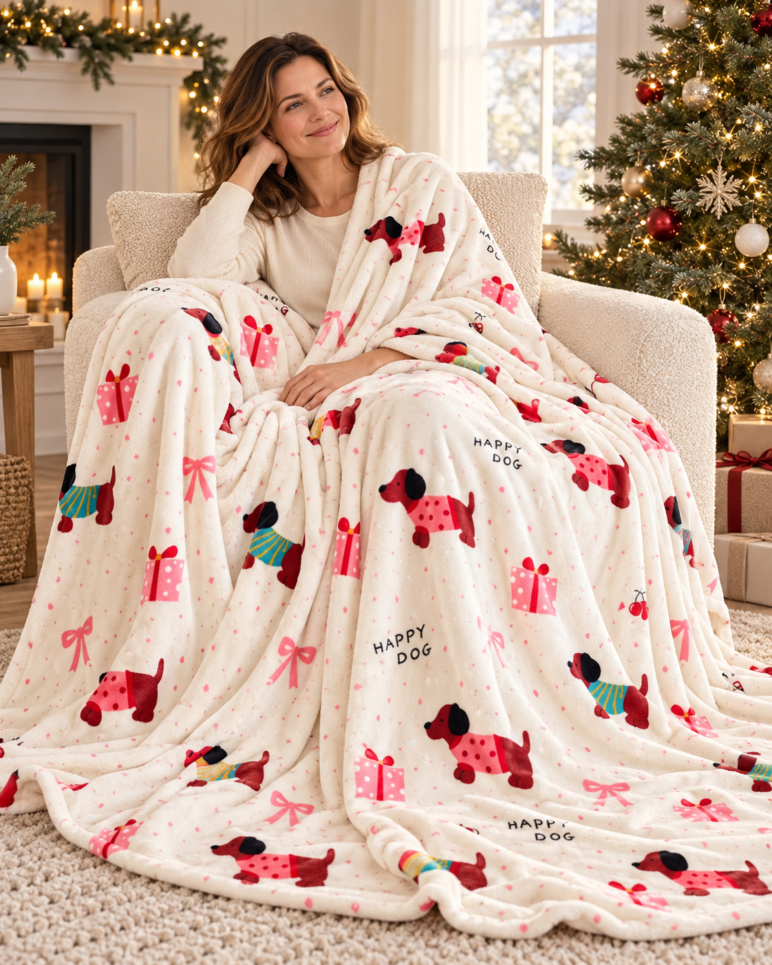 Christmas Fleece Blanket Gift for Adults with Festive Prints